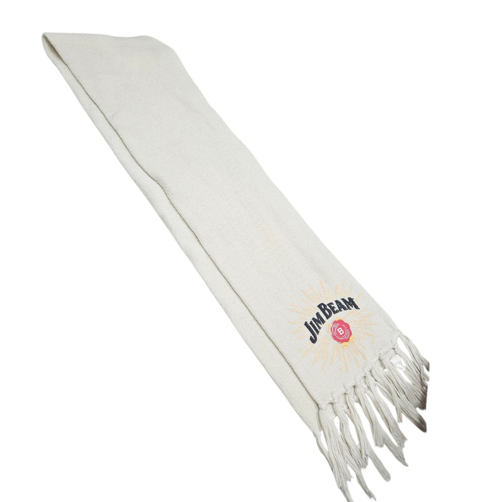 Jim Beam Scarf Ivory Knit Fringe Logo Drink‎ Smart Recycled Polyester